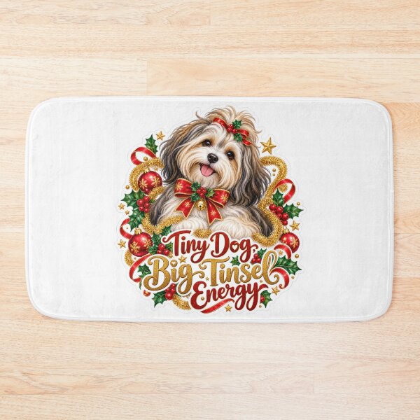 Item preview, Tiny Dog Big Tinsel Energy Havanese Christmas designed and sold by badburropress.