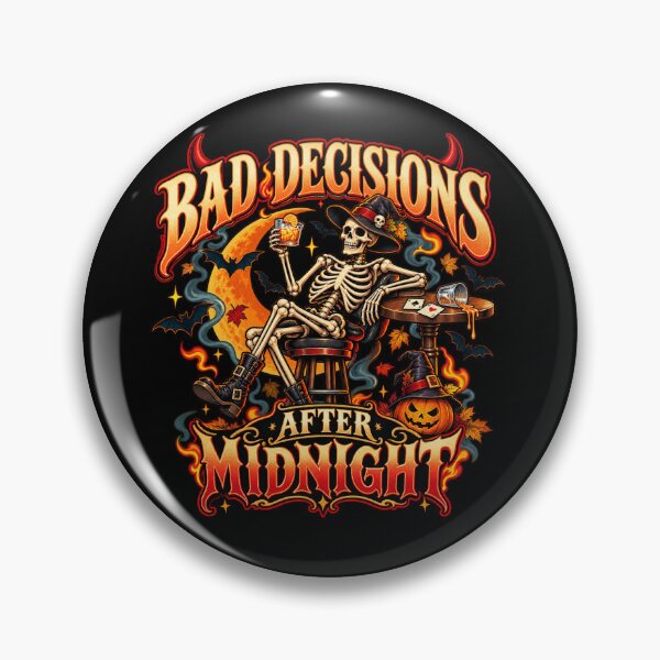 Item preview, Bad Decisions After Midnight – Funny Adult Halloween Skeleton Shirt designed and sold by Forged in the Warp.