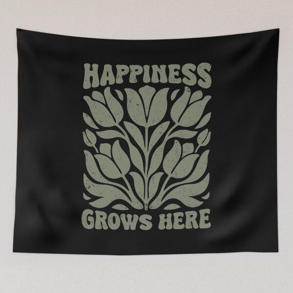 Item preview, Happiness Grows Here Positive Affirmation Retro 70s Floral Mental Health Art designed and sold by Chonkz.