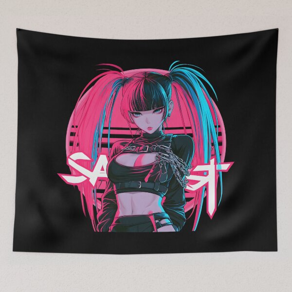 Item preview, Neon anime Girl T-Shirt, Vaporwave Tokyo Aesthetic, gothic girl designed and sold by NovaBlossomCo.
