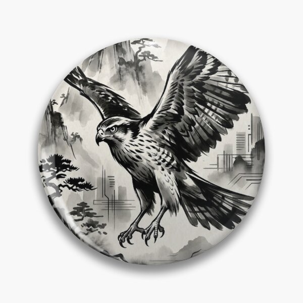 Item preview, Ink Wash Hawk in Mountain Mist - Traditional Japanese Art Style designed and sold by iris-festival.