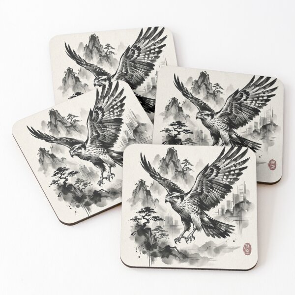 Item preview, Ink Wash Hawk in Mountain Mist - Traditional Japanese Art Style designed and sold by iris-festival.