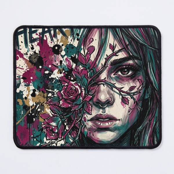 Item preview, Wild Heart: Punk Illustration of a Woman with Thorny Roses designed and sold by JonelleTshirts.