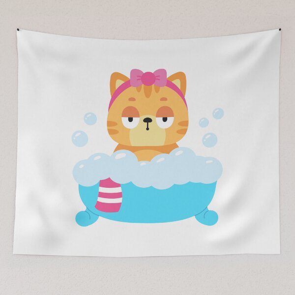Item preview, Cute Ginger Cat Taking Bubble Bath with Headband designed and sold by MayartLab.
