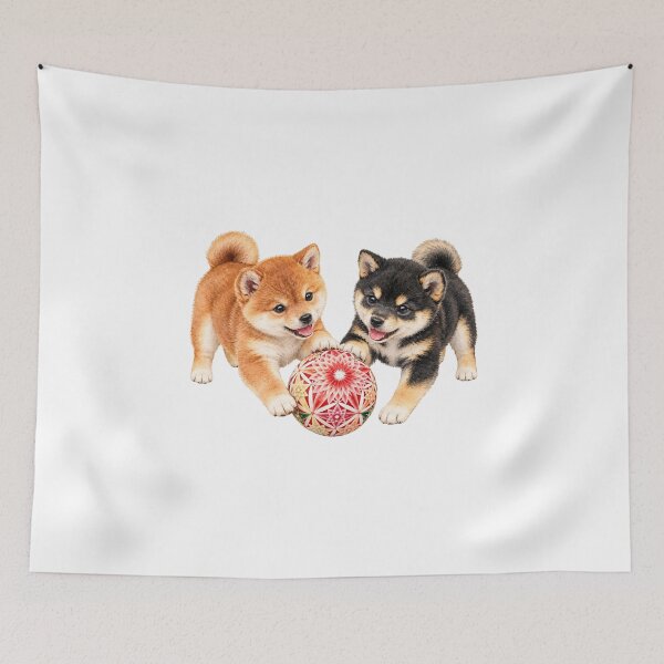 Item preview, Cute Shiba Inu Puppies Playing with Temari Ball - Japanese Dog Art designed and sold by japan-picto.