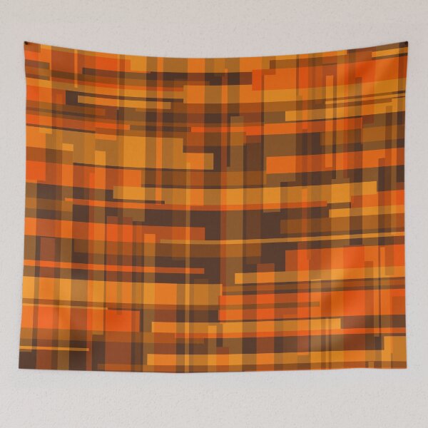 Item preview, Mid Century Modern Retro Deconstructed Plaid Pattern in 70s Brown and Orange designed and sold by kierkegaard.