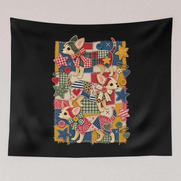 Item preview, Patchwork Chihuahua Quilt Folk Art Cute Dog Design designed and sold by AmiGraph.