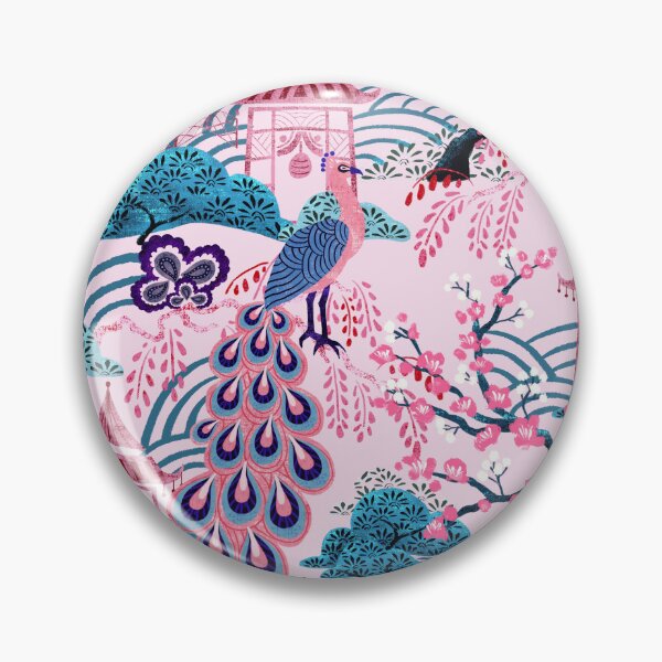 Item preview, Pink Peacock Chinoiserie designed and sold by Beatitudes Design.