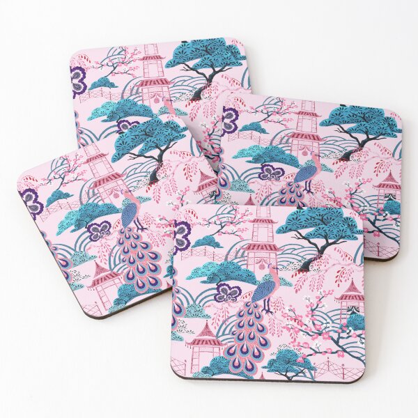 Item preview, Pink Peacock Chinoiserie designed and sold by Beatitudes Design.