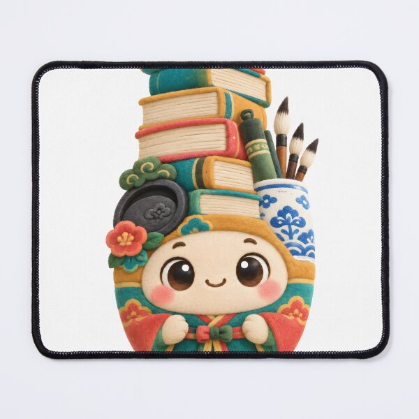 Item preview, Colorful Chaekgeori Bookshelf Composition With Stacked Books, a Blue-and-white Porcelain-inspired Brush Holder, and a Scholar's Inkstone. — Marker-style Digital Illustration designed and sold by radou88.