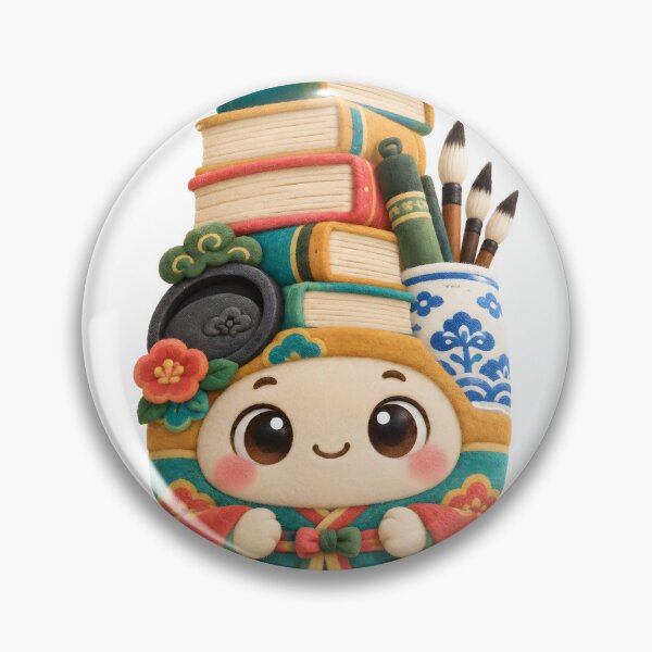 Item preview, Colorful Chaekgeori Bookshelf Composition With Stacked Books, a Blue-and-white Porcelain-inspired Brush Holder, and a Scholar's Inkstone. — Marker-style Digital Illustration designed and sold by radou88.
