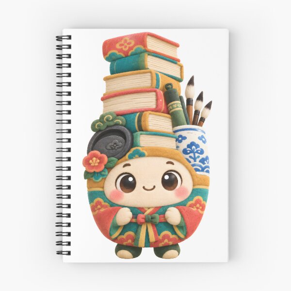 Item preview, Colorful Chaekgeori Bookshelf Composition With Stacked Books, a Blue-and-white Porcelain-inspired Brush Holder, and a Scholar's Inkstone. — Marker-style Digital Illustration designed and sold by radou88.