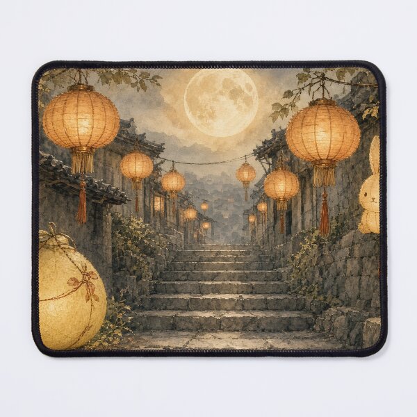 Item preview, Mid Autumn Moon Rabbit Lanterns on Old Stone Steps designed and sold by jainaspp.