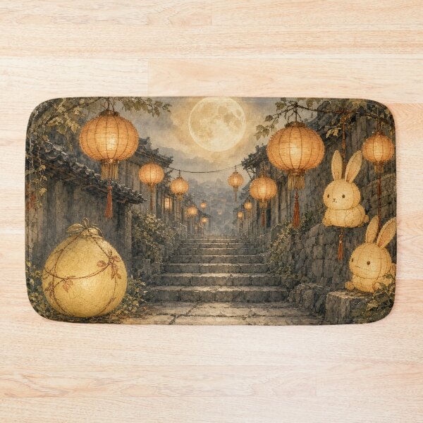Item preview, Mid Autumn Moon Rabbit Lanterns on Old Stone Steps designed and sold by jainaspp.