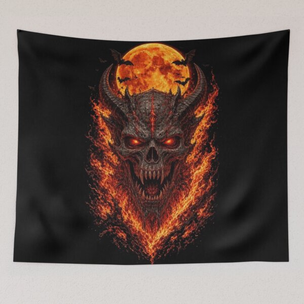 Item preview, Demonic Hellfire Skull with Bats and Moon Halloween T-Shirt designed and sold by OddySpud.apparel.