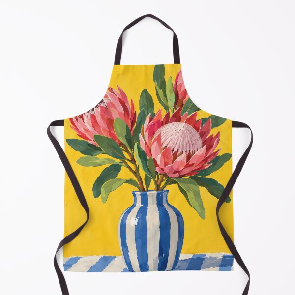 Item preview, Pink Protea Flowers in Blue and White Vase on Yellow Background designed and sold by GutyzDesignsES.