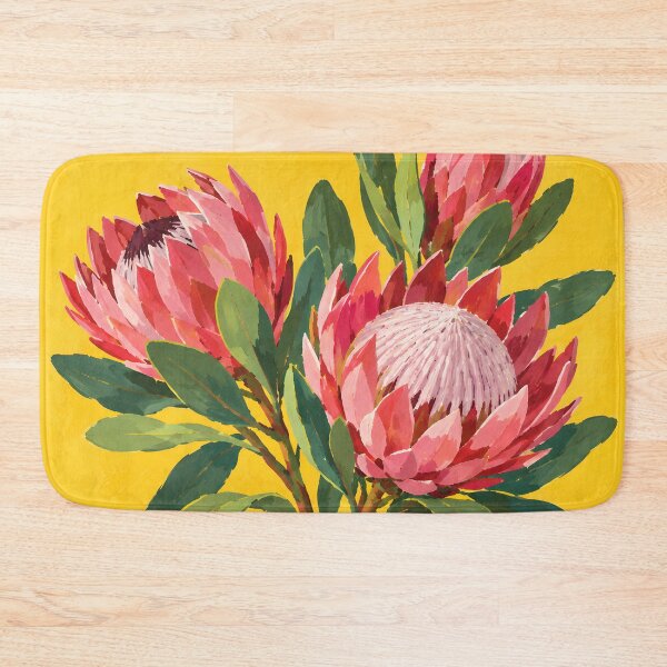 Item preview, Pink Protea Flowers in Blue and White Vase on Yellow Background designed and sold by GutyzDesignsES.