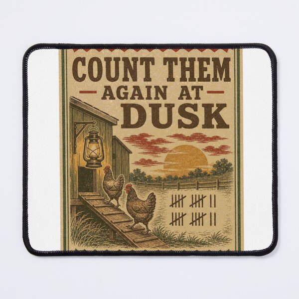 Item preview, Count Them Again At Dusk Evening Round Chickens Counting Feed Bag Label designed and sold by BoosterShop.