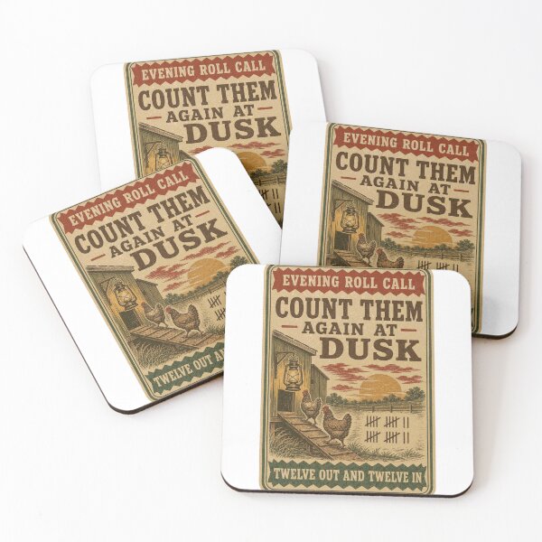 Item preview, Count Them Again At Dusk Evening Round Chickens Counting Feed Bag Label designed and sold by BoosterShop.