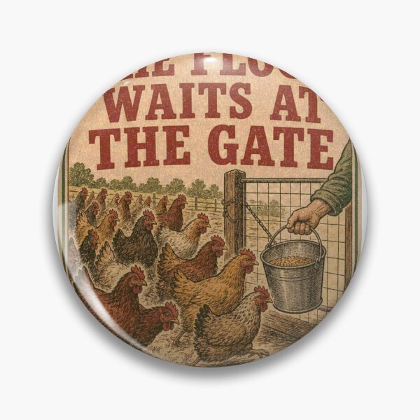 Item preview, The Flock Waits At The Gate Feeding Time Chicken Flock Feed Bag Label designed and sold by BoosterShop.