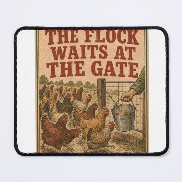 Item preview, The Flock Waits At The Gate Feeding Time Chicken Flock Feed Bag Label designed and sold by BoosterShop.