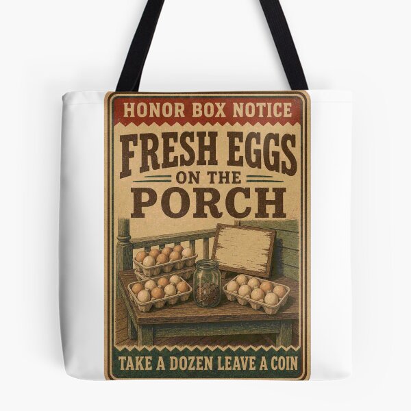 Item preview, Fresh Eggs On The Porch Eggs Sale Porch Feed Bag Label designed and sold by BoosterShop.