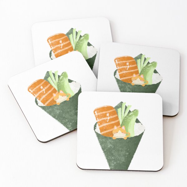 Item preview, Cute Salmon Avocado Kitty Handroll designed and sold by xmissmeggieee.