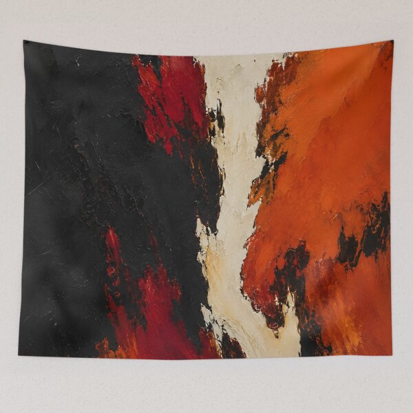 Item preview, Black Red Orange and Cream Textured Abstract Painting designed and sold by GutyzDesignsES.