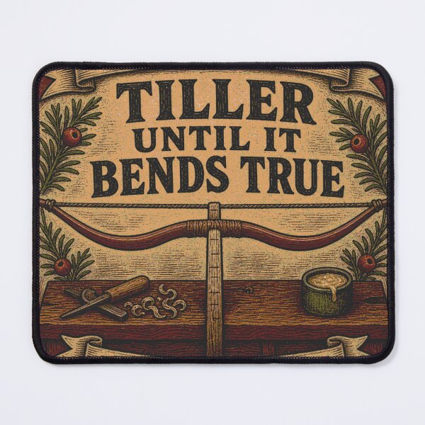 Item preview, Tiller Until It Bends True Bow Tiller Workbench Leather Patch designed and sold by BoosterShop.