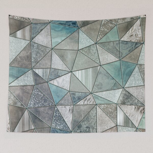 Item preview, Teal And Grey Triangles Stained Glass Style designed and sold by artsandsoul.
