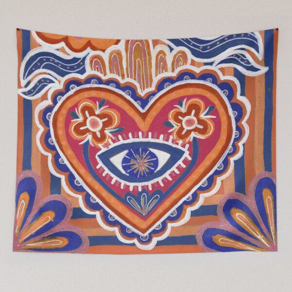 Item preview, Orange Sacred Heart with Evil Eye Folk Art designed and sold by Fani*.