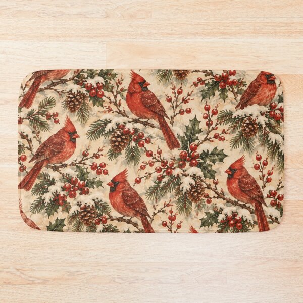 Item preview, Vintage Christmas Cardinal Holly Snow designed and sold by mycute-stickers.