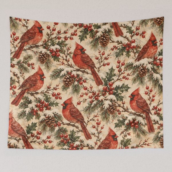 Item preview, Vintage Christmas Cardinal Holly Snow designed and sold by mycute-stickers.