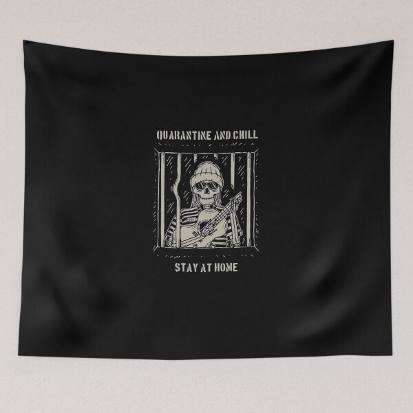 Item preview, Dark Comic Book Skeleton Jail Guitar Staying Home Slogan designed and sold by StephanieKluge.
