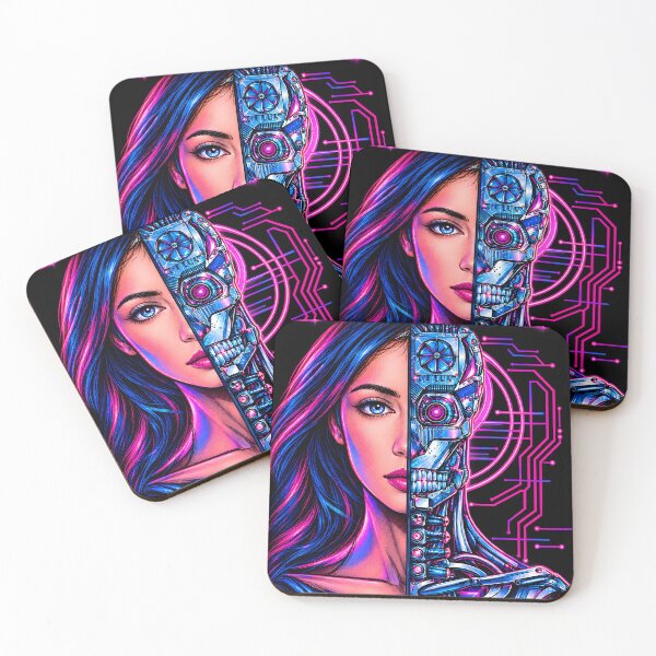 Item preview, Cyberpunk Female Cyber-Girl Android Art Print - Retro Synthwave Cyborg T-Shirt Design - Futuristic Sci-Fi Robot Poster - Terminator Inspired Graphic designed and sold by jvrgraphs.