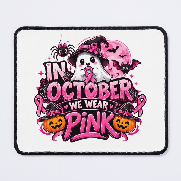 Item preview, In October We Wear Pink Cute Halloween Boo Witch designed and sold by QuiteOrbit.