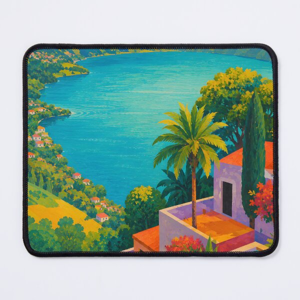 Item preview, Vibrant Tropical Mountain Lake Village Landscape designed and sold by GutyzDesignsES.