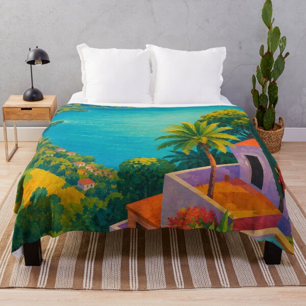 Item preview, Vibrant Tropical Mountain Lake Village Landscape designed and sold by GutyzDesignsES.