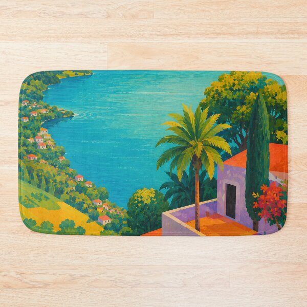 Item preview, Vibrant Tropical Mountain Lake Village Landscape designed and sold by GutyzDesignsES.