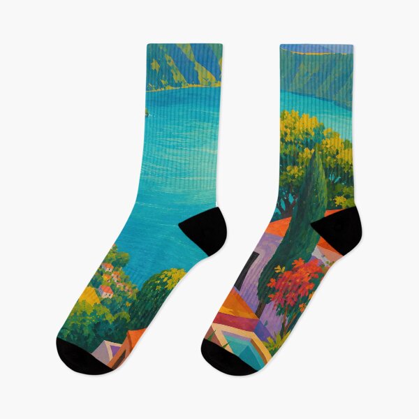 Item preview, Vibrant Tropical Mountain Lake Village Landscape designed and sold by GutyzDesignsES.