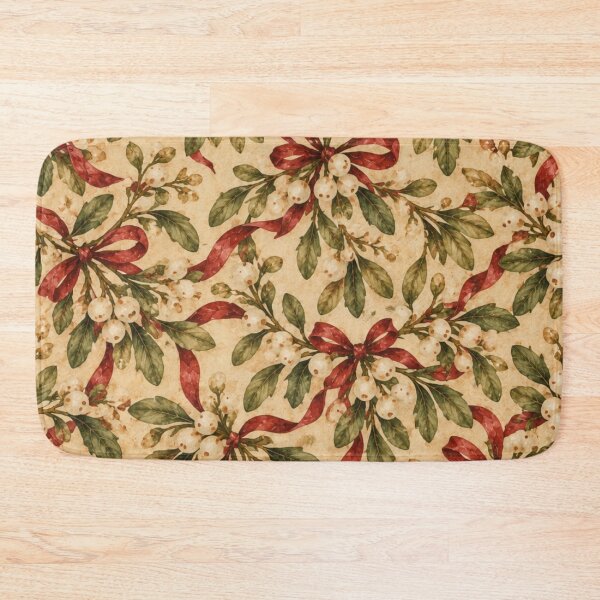 Item preview, Vintage Mistletoe Red Bow Christmas Pattern designed and sold by mycute-stickers.