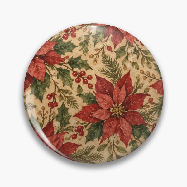 Item preview, Vintage Poinsettia Holly Christmas Pattern designed and sold by mycute-stickers.