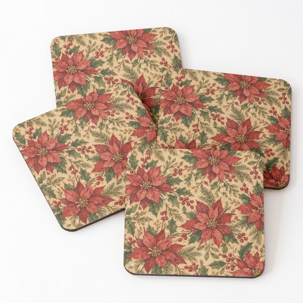 Item preview, Vintage Poinsettia Holly Christmas Pattern designed and sold by mycute-stickers.