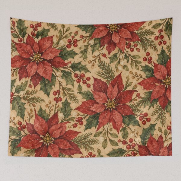 Item preview, Vintage Poinsettia Holly Christmas Pattern designed and sold by mycute-stickers.