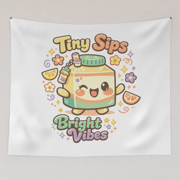 Item preview, Tiny Sips Bright Vibes Cute Kawaii Juice Drink Positive Food Art Print designed and sold by inkoutninja.