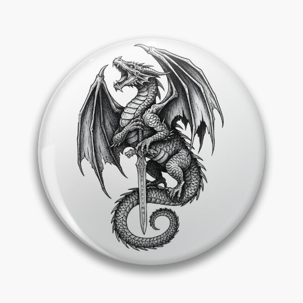 Item preview, Standing Dragon with Rune Blade - Detailed Ink Illustration designed and sold by DragonSerpent Ink.
