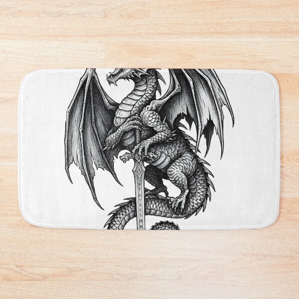 Item preview, Standing Dragon with Rune Blade - Detailed Ink Illustration designed and sold by DragonSerpent Ink.
