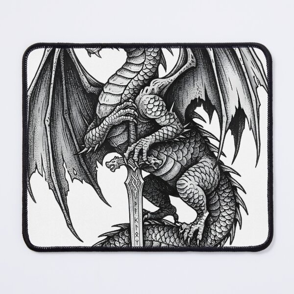 Item preview, Standing Dragon with Rune Blade - Detailed Ink Illustration designed and sold by DragonSerpent Ink.