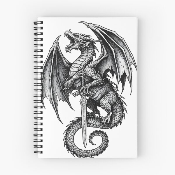 Item preview, Standing Dragon with Rune Blade - Detailed Ink Illustration designed and sold by DragonSerpent Ink.