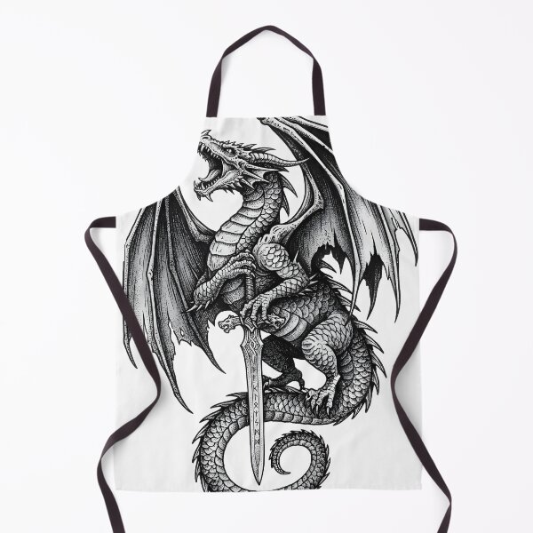 Item preview, Standing Dragon with Rune Blade - Detailed Ink Illustration designed and sold by DragonSerpent Ink.